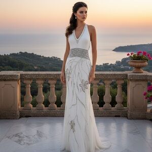 Chic White and Silver hand beaded Attitudes by‎ Debra Dress